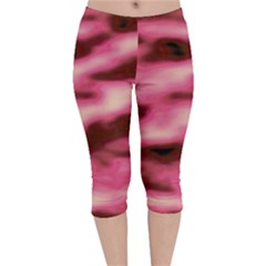 Pink  Waves Flow Series 6 Velvet Capri Leggings  by DimitriosArt