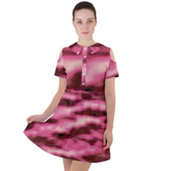 Pink  Waves Flow Series 6 Short Sleeve Shoulder Cut Out Dress  by DimitriosArt