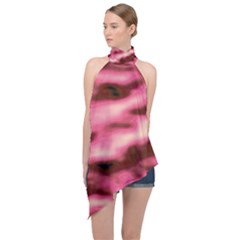 Pink  Waves Flow Series 6 Halter Asymmetric Satin Top by DimitriosArt