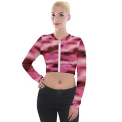 Pink  Waves Flow Series 6 Long Sleeve Cropped Velvet Jacket by DimitriosArt