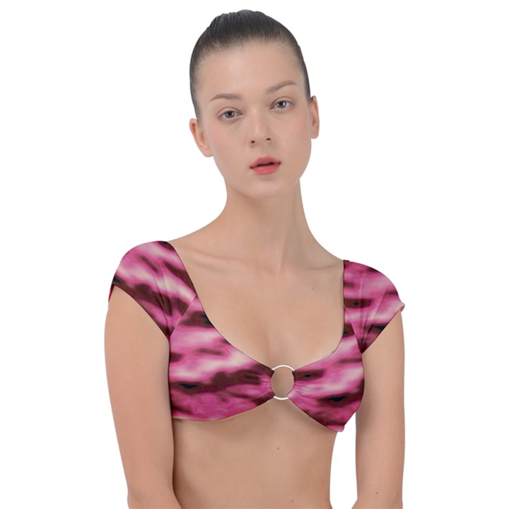 Pink  Waves Flow Series 6 Cap Sleeve Ring Bikini Top