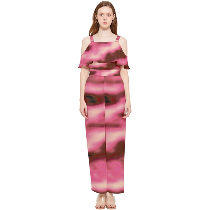 Pink  Waves Flow Series 6 Draped Sleeveless Chiffon Jumpsuit