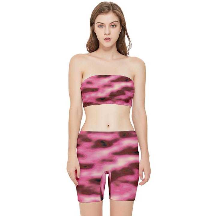 Pink  Waves Flow Series 6 Stretch Shorts and Tube Top Set