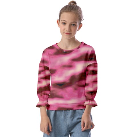 Pink  Waves Flow Series 6 Kids  Cuff Sleeve Top by DimitriosArt