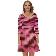 Pink  Waves Flow Series 6 Shoulder Cut Out Zip Up Dress