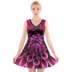 Dahlia-flower-purple-dahlia-petals V-neck Sleeveless Dress by Sapixe