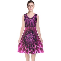 Dahlia-flower-purple-dahlia-petals V-neck Midi Sleeveless Dress  by Sapixe