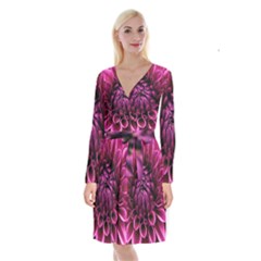 Dahlia-flower-purple-dahlia-petals Long Sleeve Velvet Front Wrap Dress by Sapixe