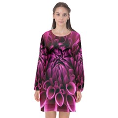 Dahlia-flower-purple-dahlia-petals Long Sleeve Chiffon Shift Dress  by Sapixe