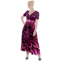 Dahlia-flower-purple-dahlia-petals Button Up Short Sleeve Maxi Dress by Sapixe