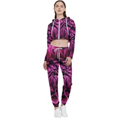 Dahlia-flower-purple-dahlia-petals Cropped Zip Up Lounge Set by Sapixe