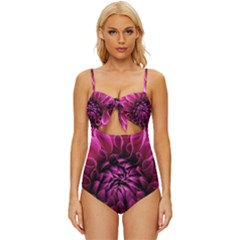 Dahlia-flower-purple-dahlia-petals Knot Front One-piece Swimsuit