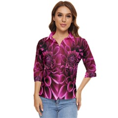 Dahlia-flower-purple-dahlia-petals Women s Quarter Sleeve Pocket Shirt