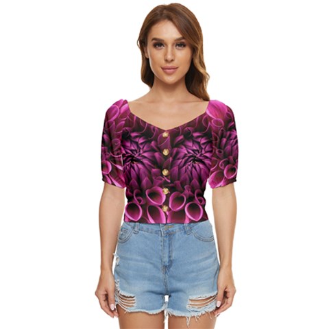 Dahlia-flower-purple-dahlia-petals Button Up Blouse by Sapixe