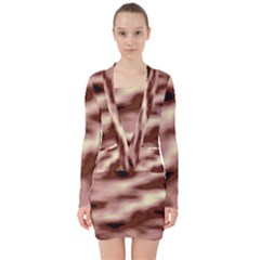 Pink  Waves Flow Series 7 V-neck Bodycon Long Sleeve Dress by DimitriosArt