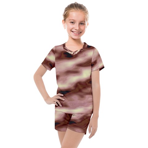 Pink  Waves Flow Series 7 Kids  Mesh Tee And Shorts Set by DimitriosArt