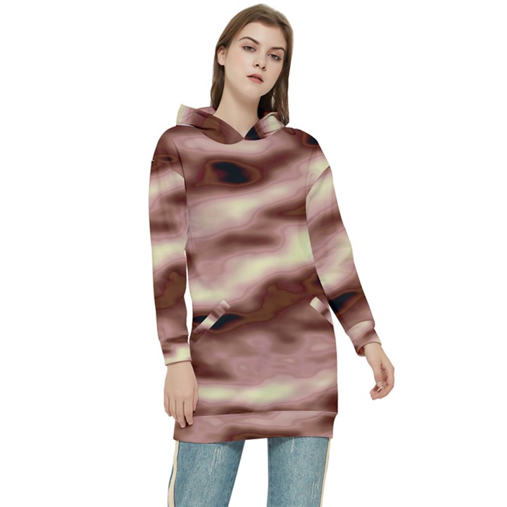 Pink  Waves Flow Series 7 Women s Long Oversized Pullover Hoodie