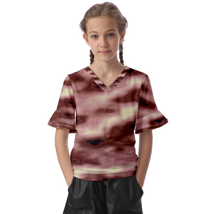 Pink  Waves Flow Series 7 Kids  V-Neck Horn Sleeve Blouse