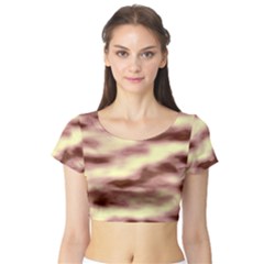 Pink  Waves Flow Series 8 Short Sleeve Crop Top by DimitriosArt