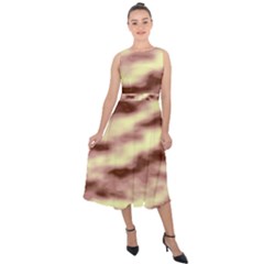 Pink  Waves Flow Series 8 Midi Tie-back Chiffon Dress by DimitriosArt