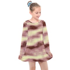 Pink  Waves Flow Series 8 Kids  Long Sleeve Dress by DimitriosArt