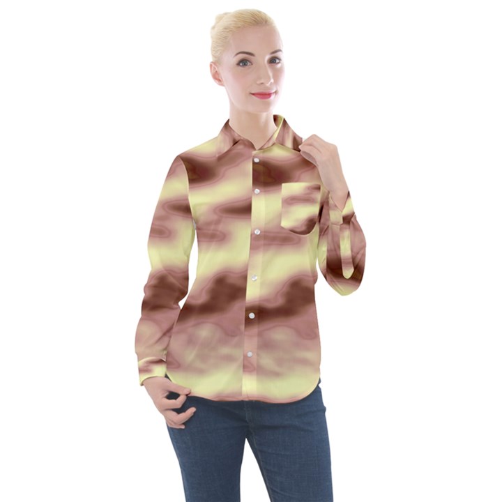 Pink  Waves Flow Series 8 Women s Long Sleeve Pocket Shirt