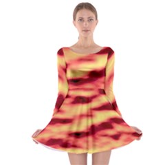 Red Waves Flow Series 3 Long Sleeve Skater Dress by DimitriosArt