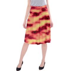 Red Waves Flow Series 3 Midi Beach Skirt by DimitriosArt