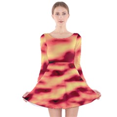 Red Waves Flow Series 3 Long Sleeve Velvet Skater Dress by DimitriosArt