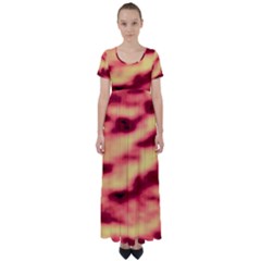 Red Waves Flow Series 3 High Waist Short Sleeve Maxi Dress by DimitriosArt