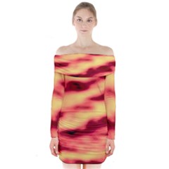 Red Waves Flow Series 3 Long Sleeve Off Shoulder Dress by DimitriosArt