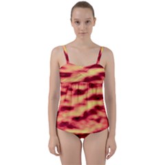 Red Waves Flow Series 3 Twist Front Tankini Set by DimitriosArt