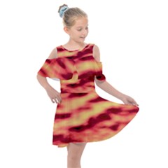 Red Waves Flow Series 3 Kids  Shoulder Cutout Chiffon Dress by DimitriosArt