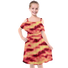 Red Waves Flow Series 3 Kids  Cut Out Shoulders Chiffon Dress by DimitriosArt