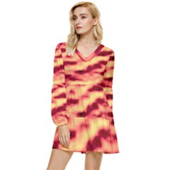 Red Waves Flow Series 3 Tiered Long Sleeve Mini Dress by DimitriosArt