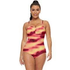 Red Waves Flow Series 3 Retro Full Coverage Swimsuit by DimitriosArt