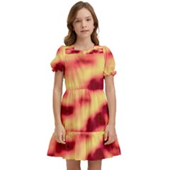 Red Waves Flow Series 3 Kids  Puff Sleeved Dress