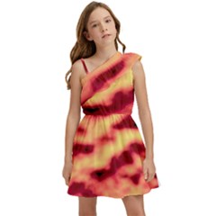 Red Waves Flow Series 3 Kids  One Shoulder Party Dress by DimitriosArt