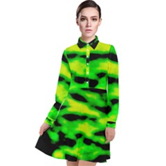 Green Waves Flow Series 3 Long Sleeve Chiffon Shirt Dress by DimitriosArt