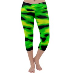 Green Waves Flow Series 3 Capri Yoga Leggings by DimitriosArt