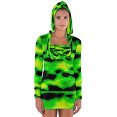 Green Waves Flow Series 3 Long Sleeve Hooded T-shirt by DimitriosArt