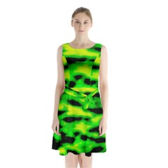 Green Waves Flow Series 3 Sleeveless Waist Tie Chiffon Dress by DimitriosArt