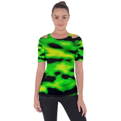 Green Waves Flow Series 3 Shoulder Cut Out Short Sleeve Top by DimitriosArt