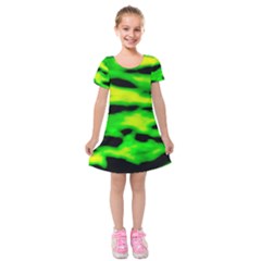 Green Waves Flow Series 3 Kids  Short Sleeve Velvet Dress by DimitriosArt