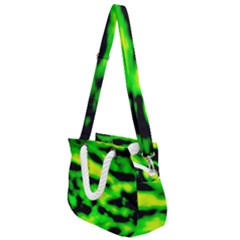 Green Waves Flow Series 3 Rope Handles Shoulder Strap Bag by DimitriosArt