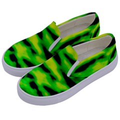 Green Waves Flow Series 3 Kids  Canvas Slip Ons by DimitriosArt