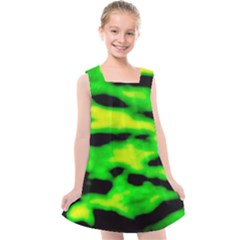 Green Waves Flow Series 3 Kids  Cross Back Dress by DimitriosArt