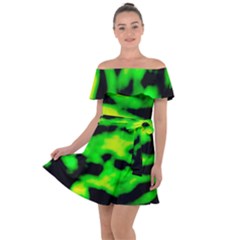 Green Waves Flow Series 3 Off Shoulder Velour Dress by DimitriosArt