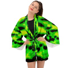 Green Waves Flow Series 3 Long Sleeve Kimono by DimitriosArt