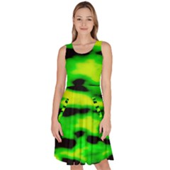 Green Waves Flow Series 3 Knee Length Skater Dress With Pockets by DimitriosArt